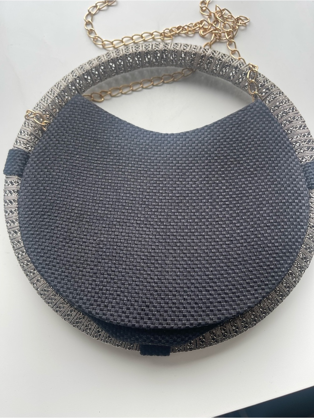 Women's Black & Gold embroidered whirl round partywear clutch & shoulder Bag - Picture 4 of 6